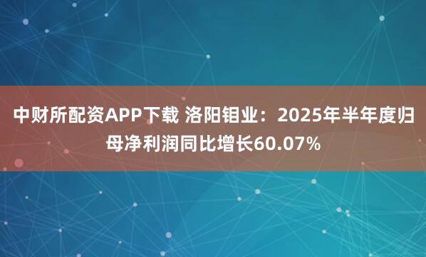 中财所配资APP下载 洛阳钼业:2025年半年度归母净利润同比增长60.07%