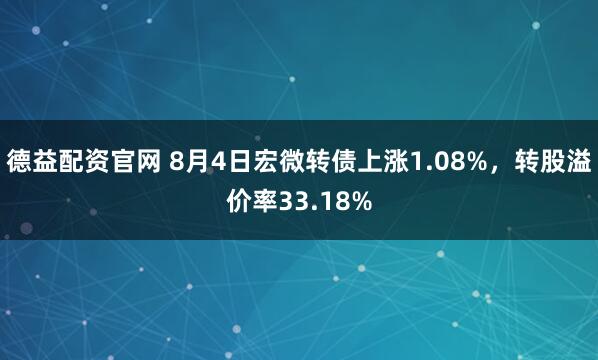 德益配资官网 8月4日宏微转债上涨1.08%，转股溢价率33.18%